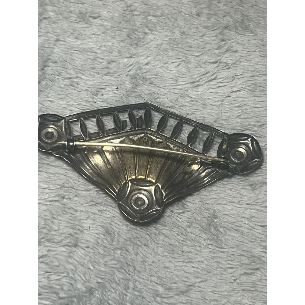 Vintage Red Black Enamel Floral Brooch Pin Art Deco Style Statement 3.5in